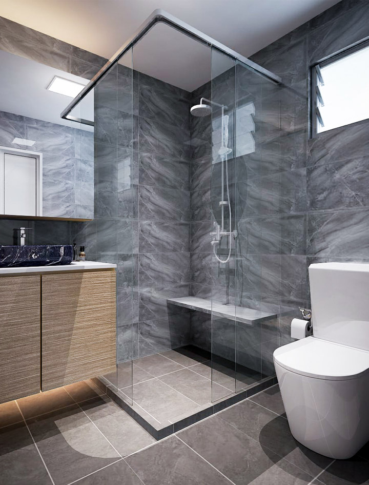 Bathroom with big sized tiles